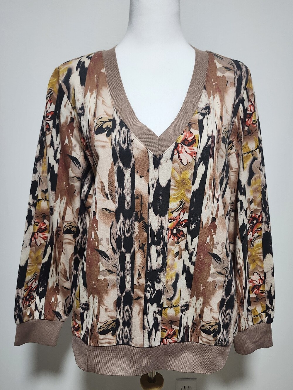 cleo Petite Floral & Abstract Print Top - Brown, Black, Cream, Yellow